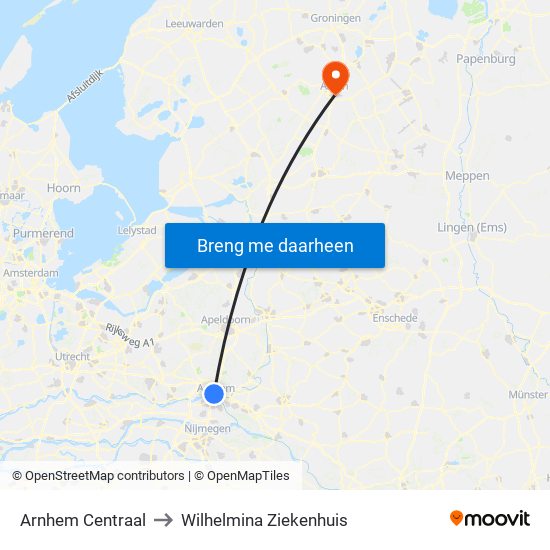 Arnhem Centraal to Wilhelmina Ziekenhuis map