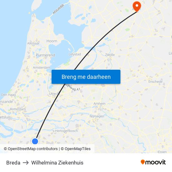 Breda to Wilhelmina Ziekenhuis map