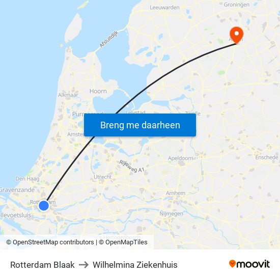 Rotterdam Blaak to Wilhelmina Ziekenhuis map