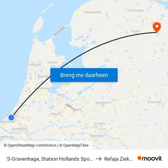 'S-Gravenhage, Station Hollands Spoor (Perron A) to Refaja Ziekenhuis map