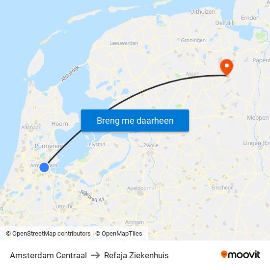 Amsterdam Centraal to Refaja Ziekenhuis map