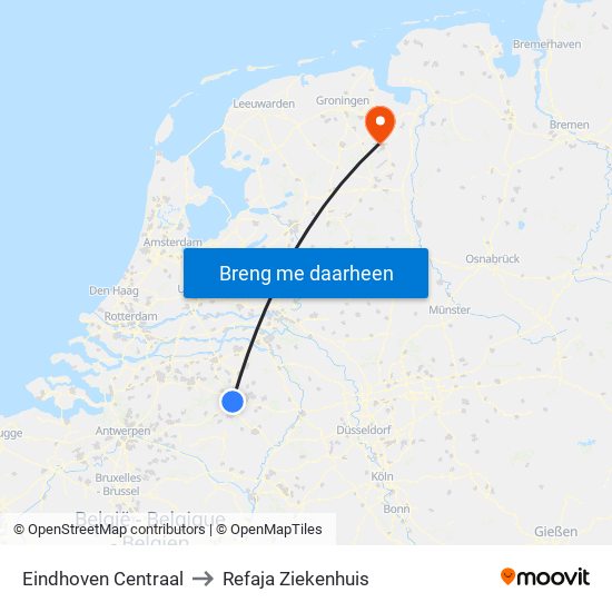 Eindhoven Centraal to Refaja Ziekenhuis map