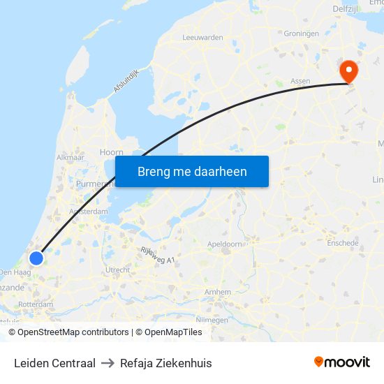 Leiden Centraal to Refaja Ziekenhuis map