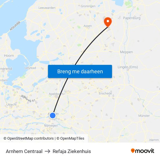 Arnhem Centraal to Refaja Ziekenhuis map