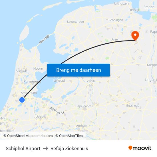 Schiphol Airport to Refaja Ziekenhuis map