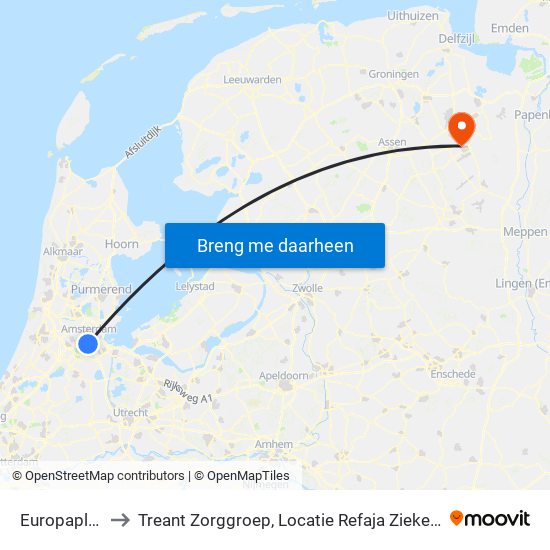 Europaplein to Treant Zorggroep, Locatie Refaja Ziekenhuis map