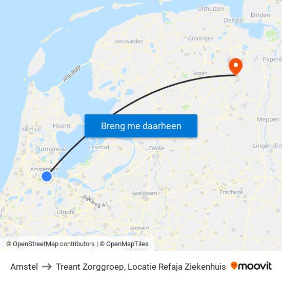 Amstel to Treant Zorggroep, Locatie Refaja Ziekenhuis map