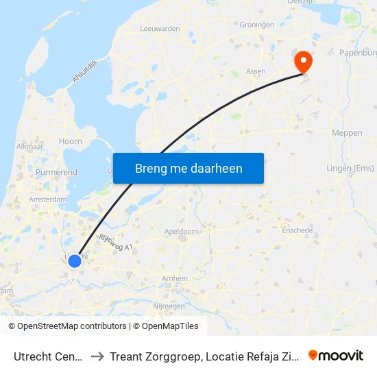 Utrecht Centraal to Treant Zorggroep, Locatie Refaja Ziekenhuis map