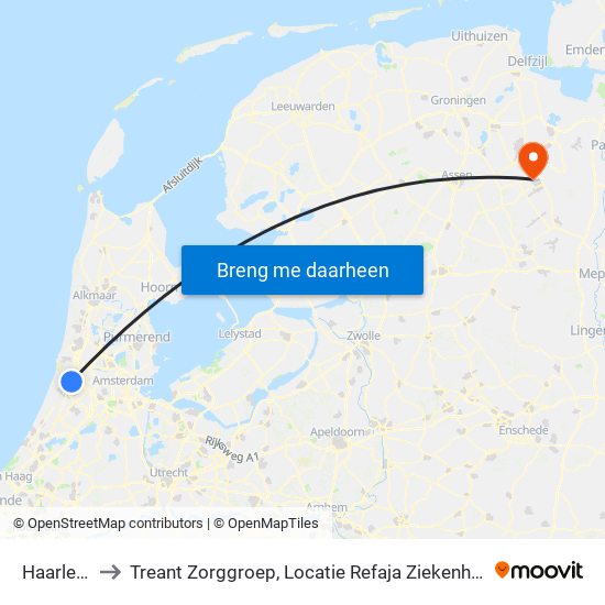 Haarlem to Treant Zorggroep, Locatie Refaja Ziekenhuis map