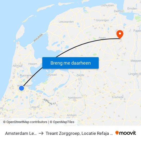 Amsterdam Lelylaan to Treant Zorggroep, Locatie Refaja Ziekenhuis map