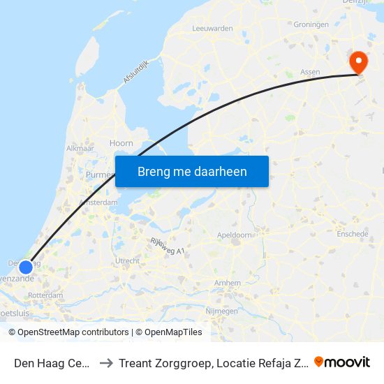 Den Haag Centraal to Treant Zorggroep, Locatie Refaja Ziekenhuis map