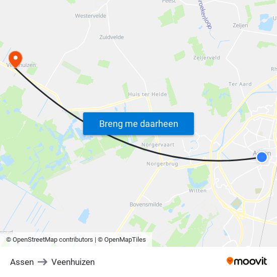 Assen to Veenhuizen map