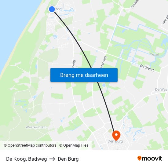 De Koog, Badweg to Den Burg map