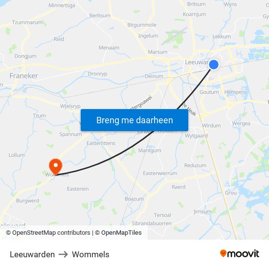 Leeuwarden to Wommels map