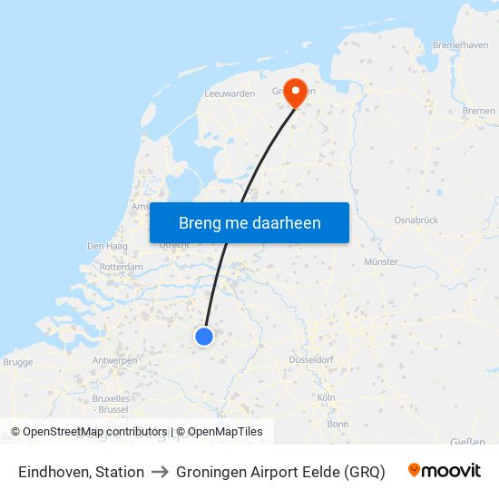 Eindhoven, Station to Groningen Airport Eelde (GRQ) map