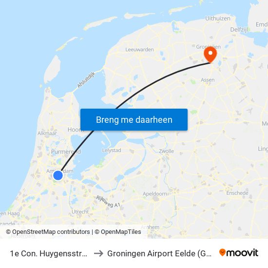 1e Con. Huygensstraat to Groningen Airport Eelde (GRQ) map