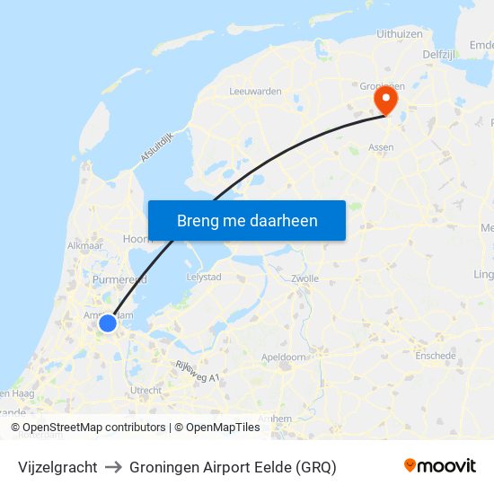 Vijzelgracht to Groningen Airport Eelde (GRQ) map