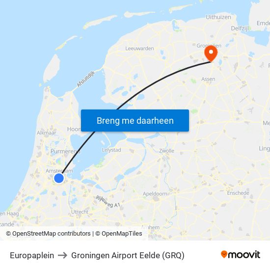 Europaplein to Groningen Airport Eelde (GRQ) map