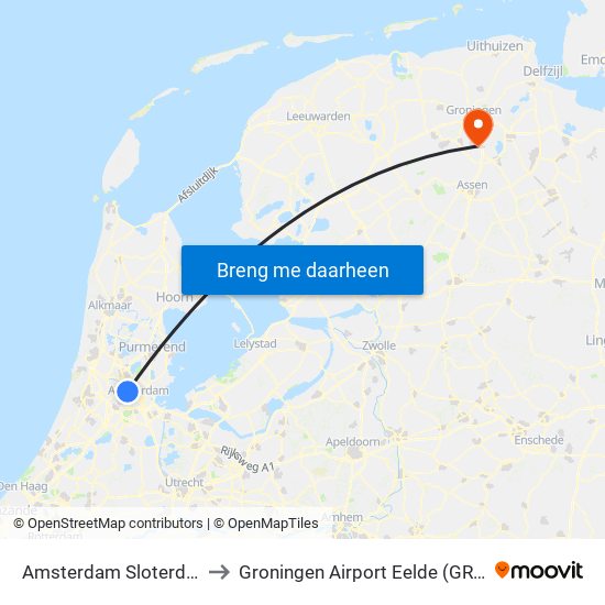 Amsterdam Sloterdijk to Groningen Airport Eelde (GRQ) map