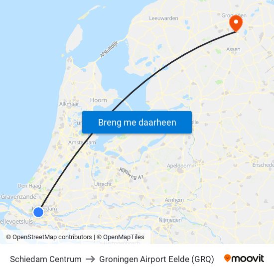 Schiedam Centrum to Groningen Airport Eelde (GRQ) map