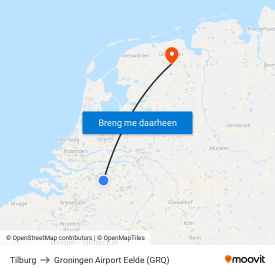 Tilburg to Groningen Airport Eelde (GRQ) map