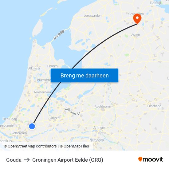 Gouda to Groningen Airport Eelde (GRQ) map