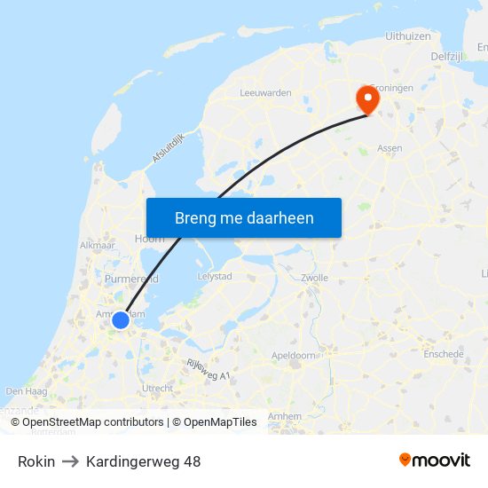 Rokin to Kardingerweg 48 map