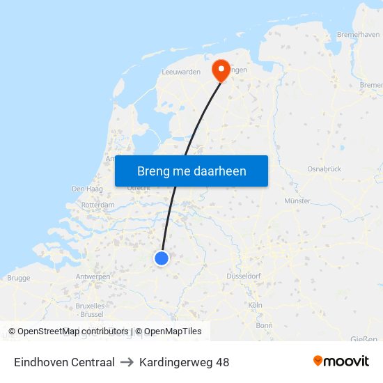 Eindhoven Centraal to Kardingerweg 48 map