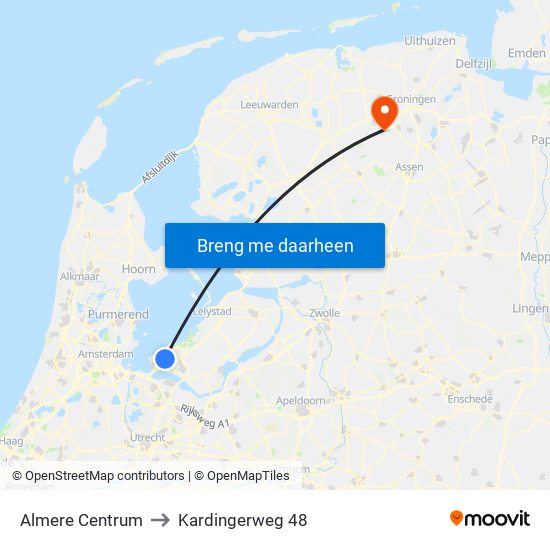 Almere Centrum to Kardingerweg 48 map