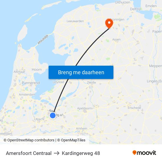 Amersfoort Centraal to Kardingerweg 48 map