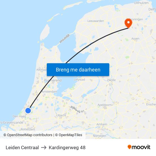 Leiden Centraal to Kardingerweg 48 map