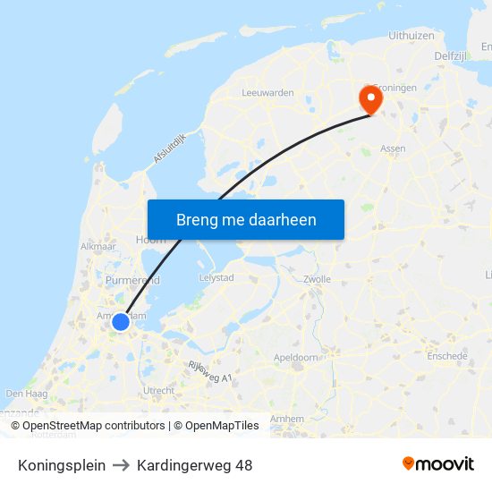 Koningsplein to Kardingerweg 48 map