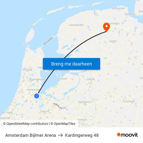 Amsterdam Bijlmer Arena to Kardingerweg 48 map