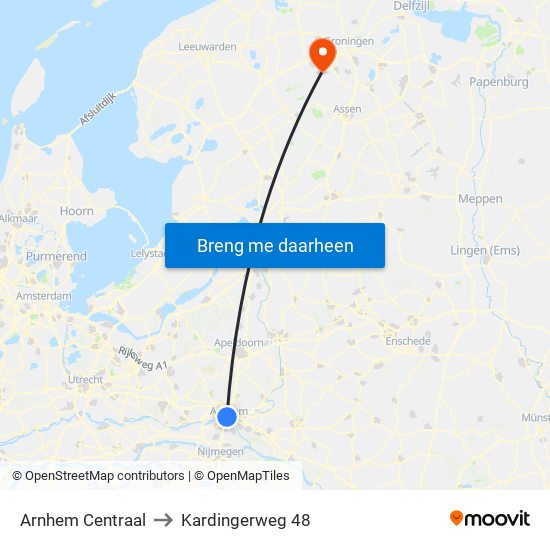 Arnhem Centraal to Kardingerweg 48 map