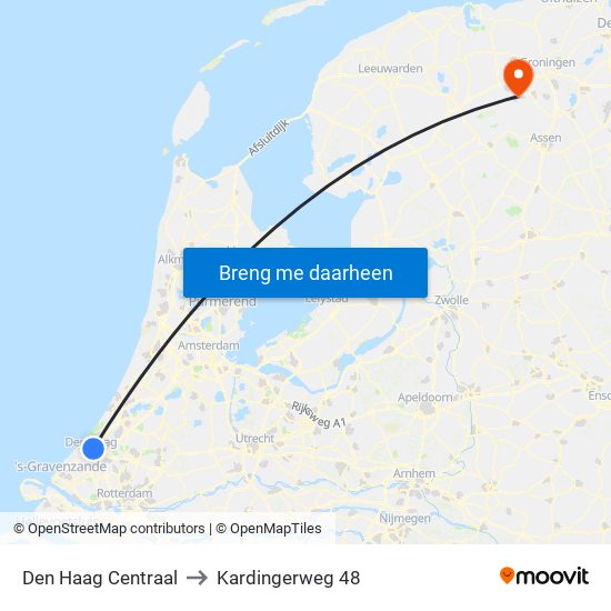 Den Haag Centraal to Kardingerweg 48 map