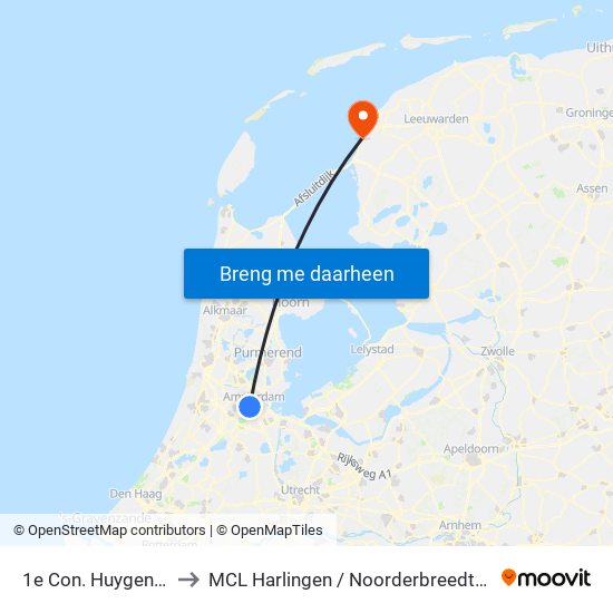 1e Con. Huygensstraat to MCL Harlingen / Noorderbreedte De Batting map