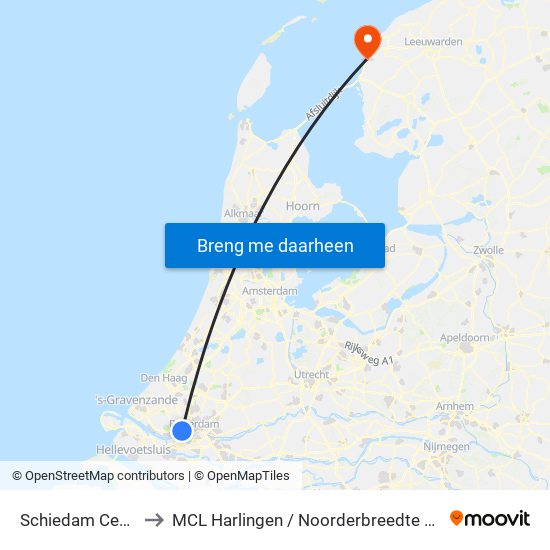 Schiedam Centrum to MCL Harlingen / Noorderbreedte De Batting map