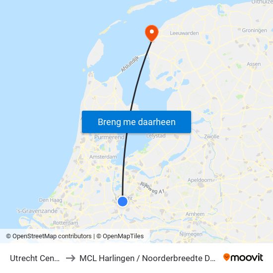 Utrecht Centraal to MCL Harlingen / Noorderbreedte De Batting map