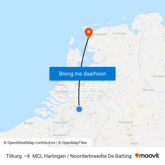 Tilburg to MCL Harlingen / Noorderbreedte De Batting map