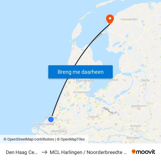 Den Haag Centraal to MCL Harlingen / Noorderbreedte De Batting map