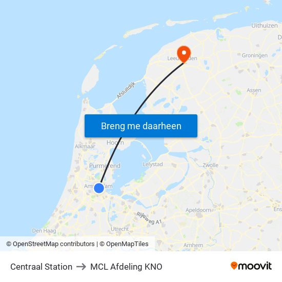 Centraal Station to MCL Afdeling KNO map