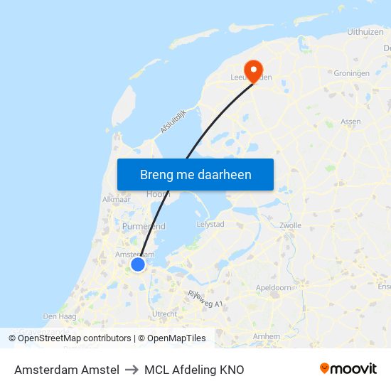Amsterdam Amstel to MCL Afdeling KNO map