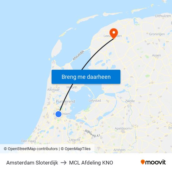 Amsterdam Sloterdijk to MCL Afdeling KNO map