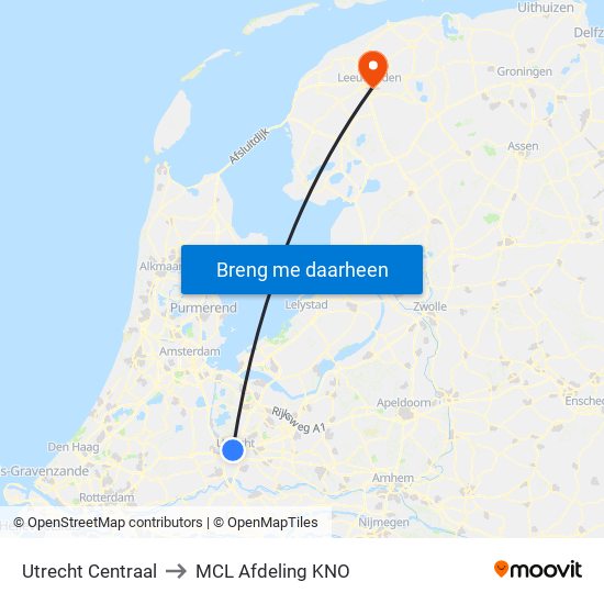 Utrecht Centraal to MCL Afdeling KNO map
