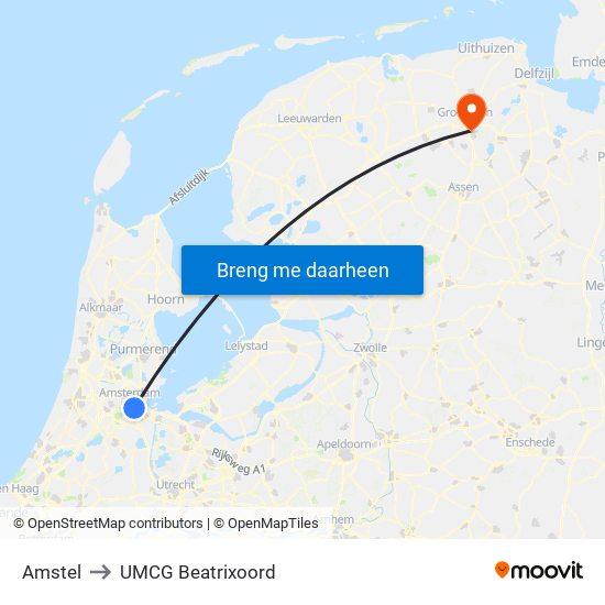 Amstel to UMCG Beatrixoord map