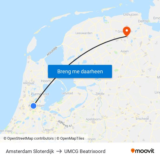 Amsterdam Sloterdijk to UMCG Beatrixoord map