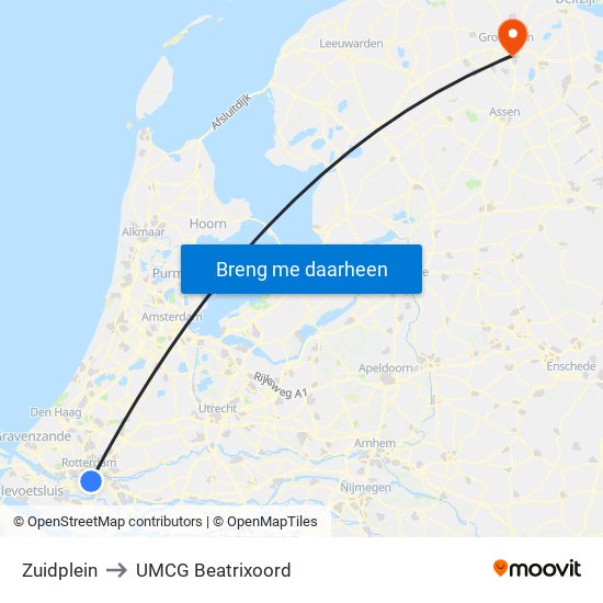 Zuidplein to UMCG Beatrixoord map