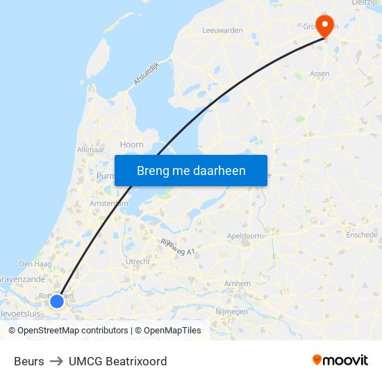 Beurs to UMCG Beatrixoord map