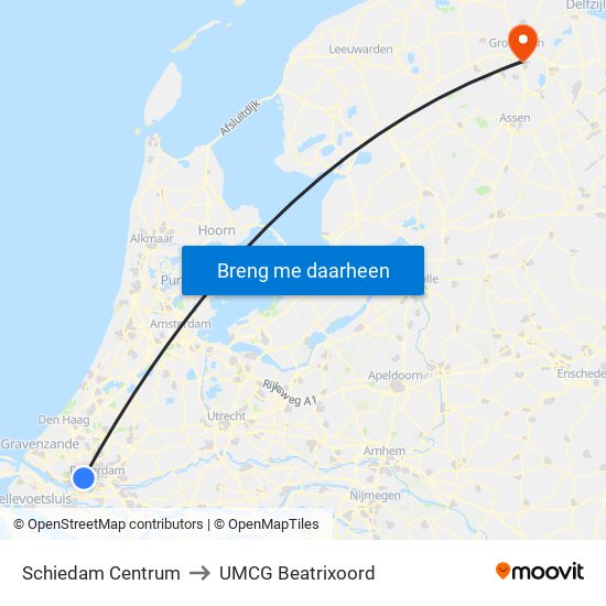 Schiedam Centrum to UMCG Beatrixoord map
