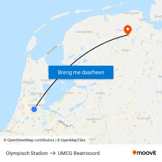 Olympisch Stadion to UMCG Beatrixoord map